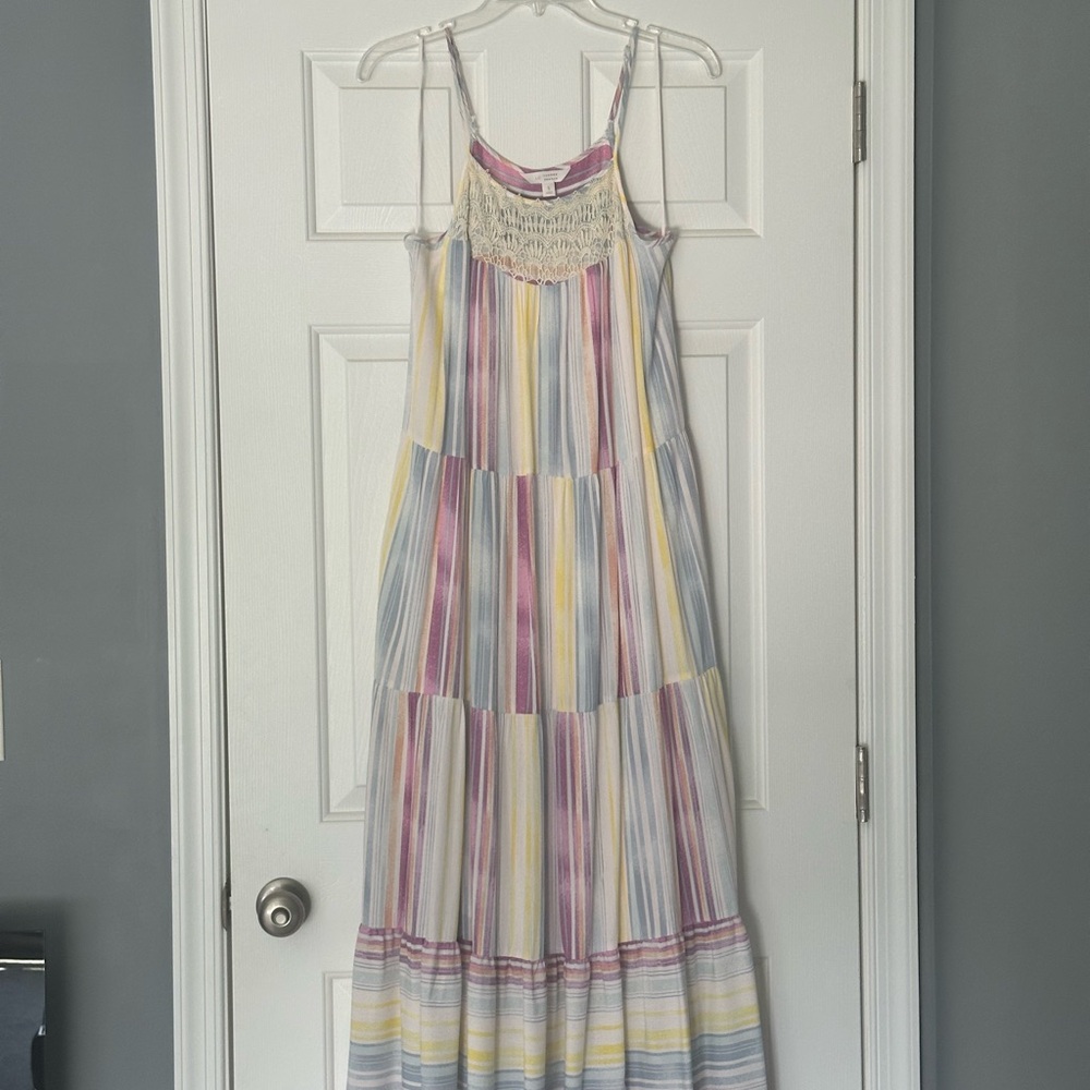 LC Lauren Conrad Pink and Yellow Sleeveless Maxi Sundress